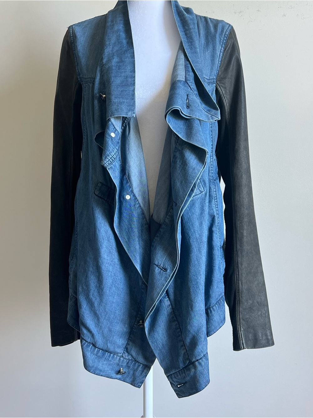 Rare Funktional Deconstructed Denim & Genuine Leather Sleeve Jacket